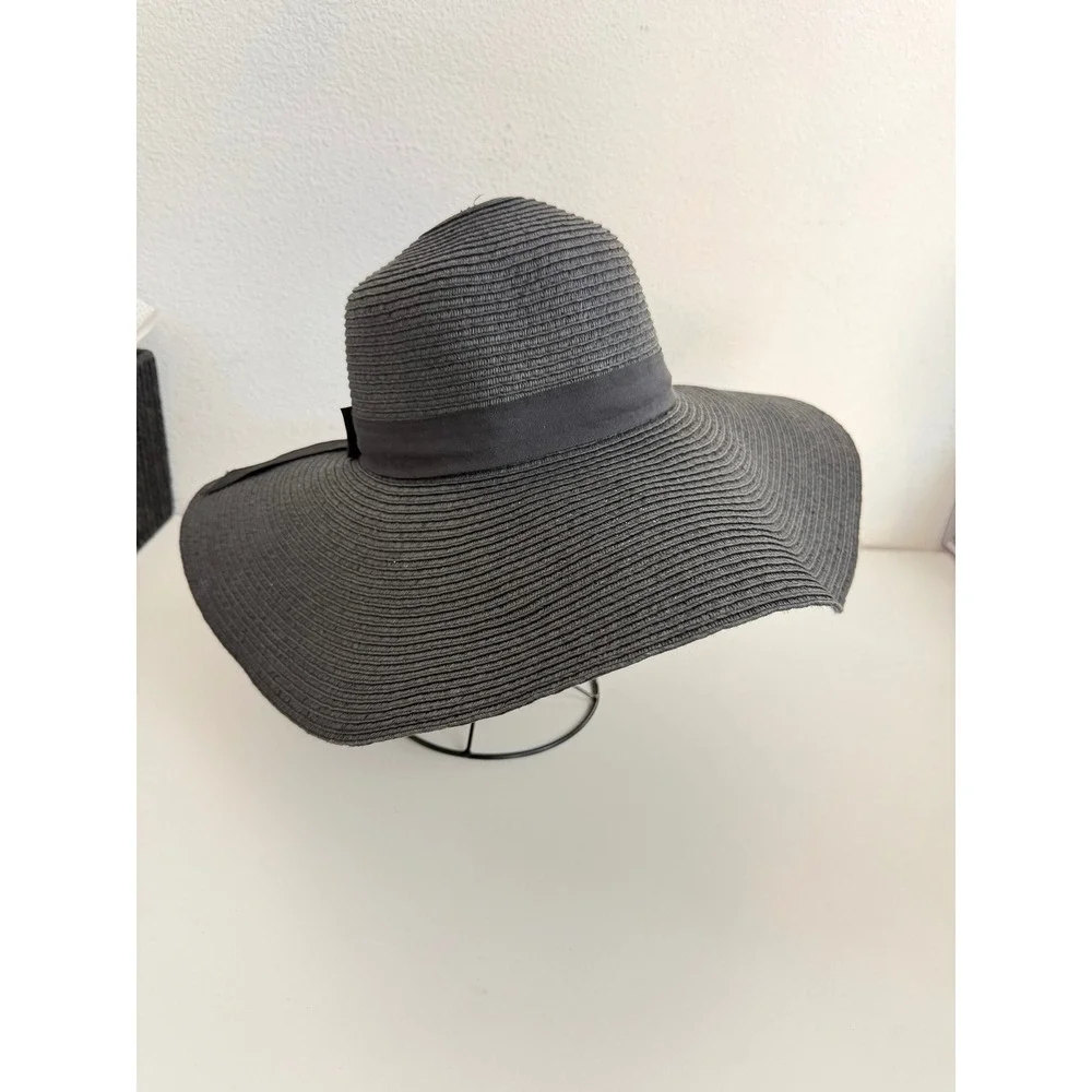 Black Wide Brim Sun Hat Paper Straw Floppy‎ Beach Hat with Ribbon Bow RN17730